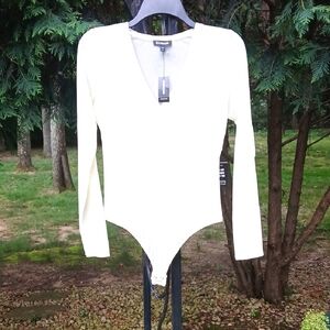 Express Sheer V-Neck Bodysuit Sz M NWT